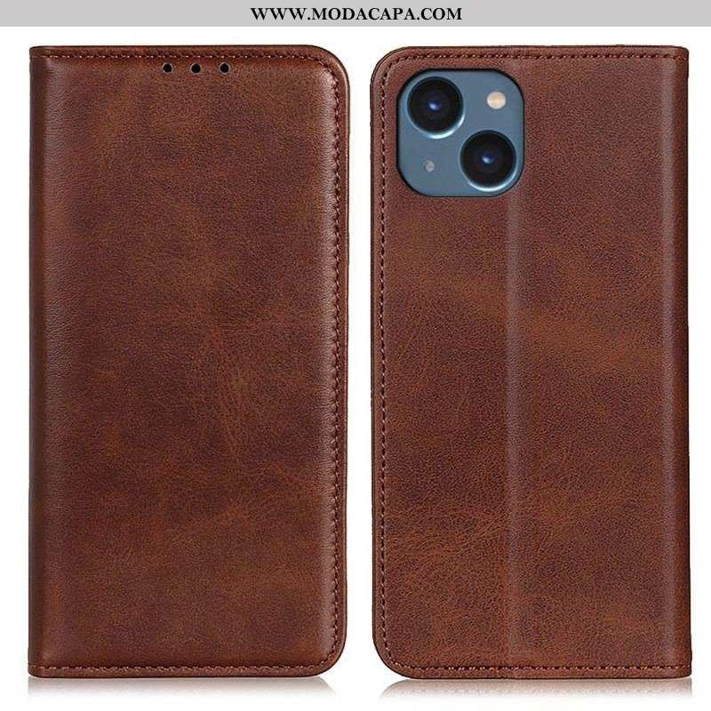 Capa De Celular Para iPhone 14 Plus Flip Couro Rachado Fosco