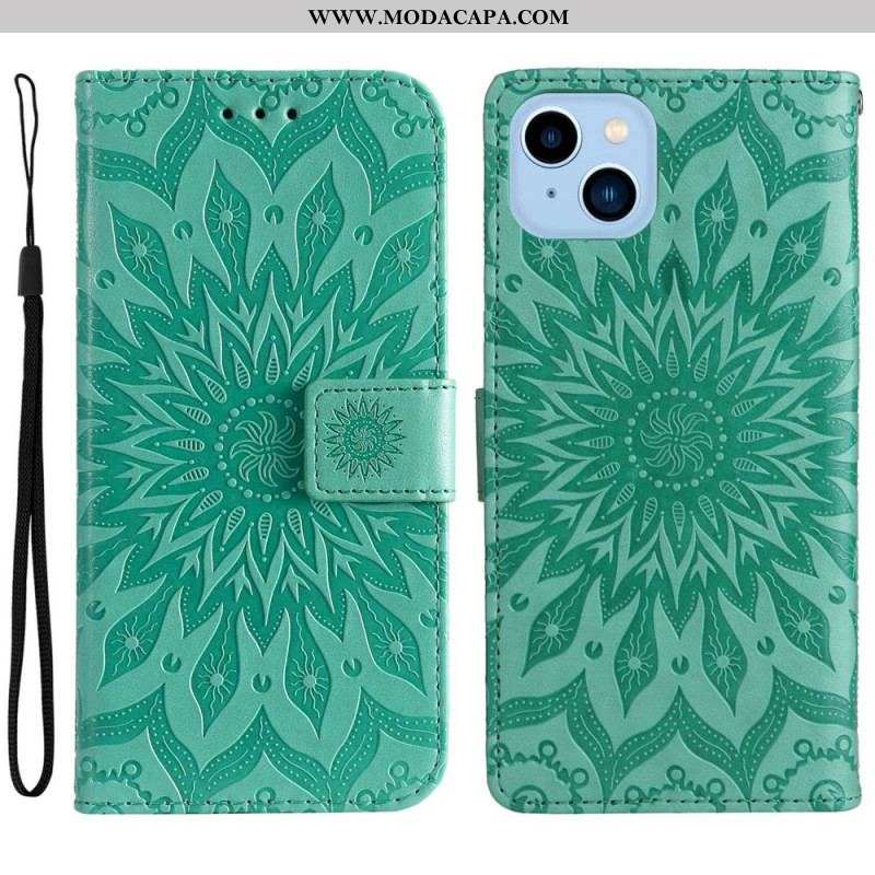 Capa Flip Para iPhone 14 Plus Flor Do Sol