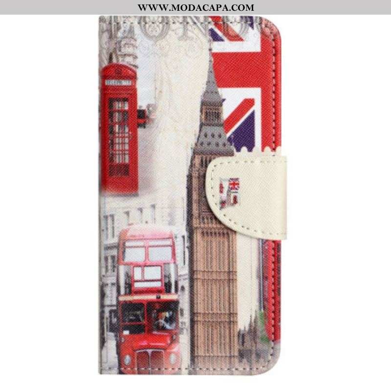 Capa De Couro Para iPhone 14 Plus Vida Em Londres