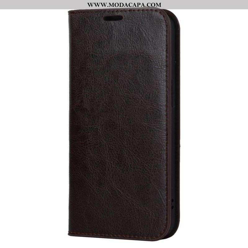 Capa De Celular Para iPhone 14 Plus Flip Couro Legitimo