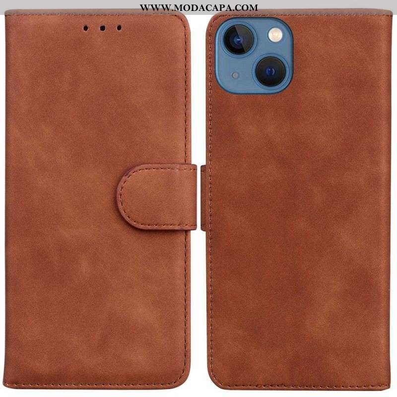 Capa Em Pele Para iPhone 14 Plus Estilo Alta Costura De Couro