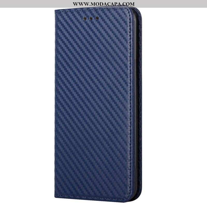 Capa De Celular Para iPhone 14 Plus Flip Fibra De Carbono Com Cordão