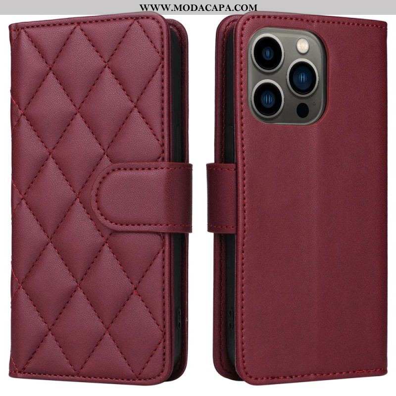 Capa Flip Para iPhone 14 Plus Clássico Acolchoado