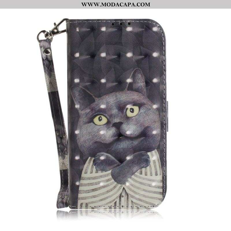 Capa De Couro Para iPhone 14 Plus De Cordão Gatos Tangas