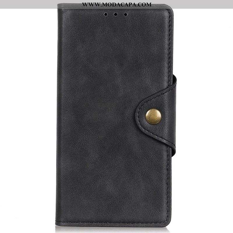 Capa Flip Para iPhone 14 Plus Botão De Couro Falso