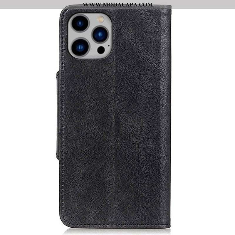 Capa Flip Para iPhone 14 Plus Botão De Couro Falso