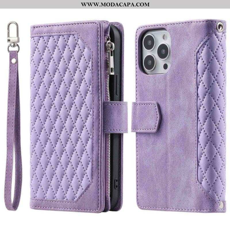 Capa De Couro Para iPhone 14 Plus Estilo Acolchoado