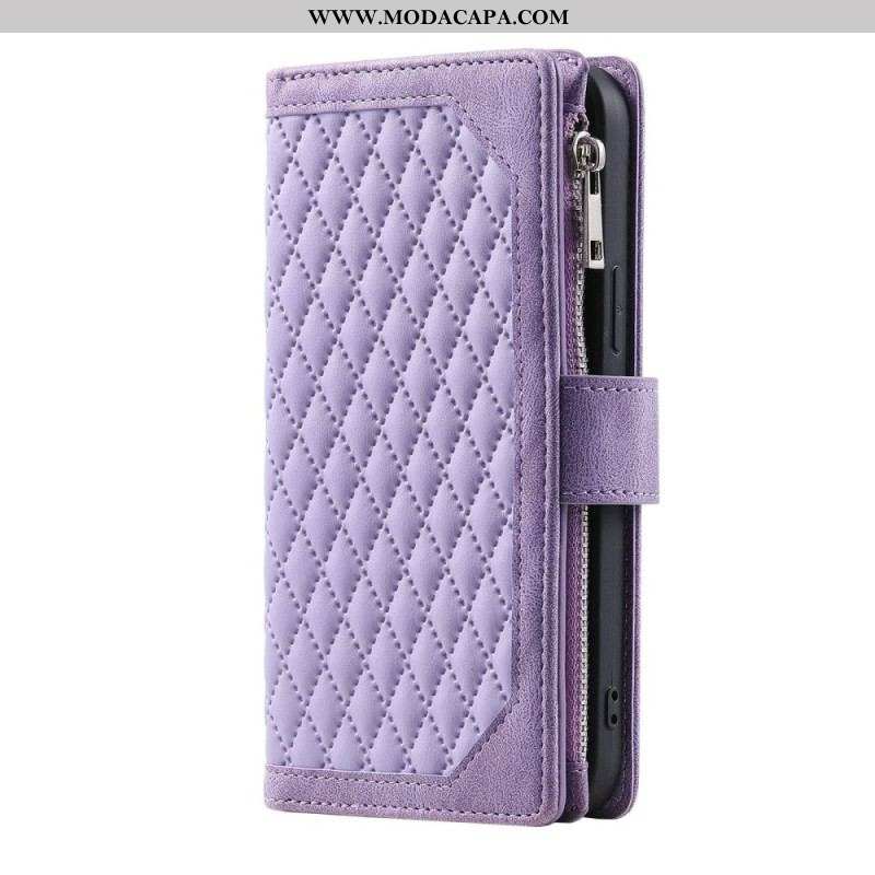 Capa De Couro Para iPhone 14 Plus Estilo Acolchoado