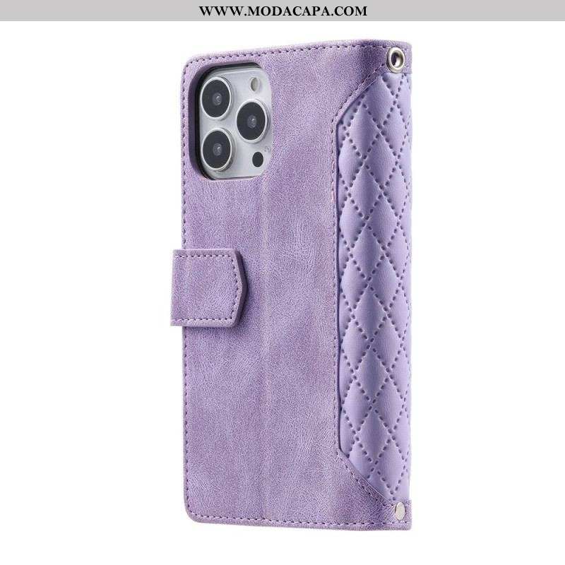 Capa De Couro Para iPhone 14 Plus Estilo Acolchoado