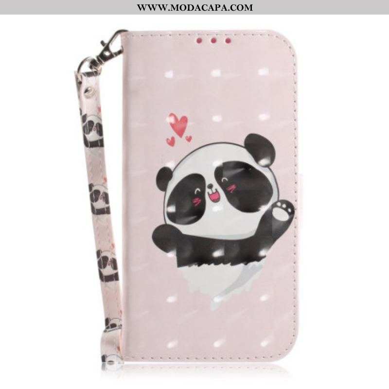 Capa Folio Para iPhone 14 Plus De Cordão Strappy Panda