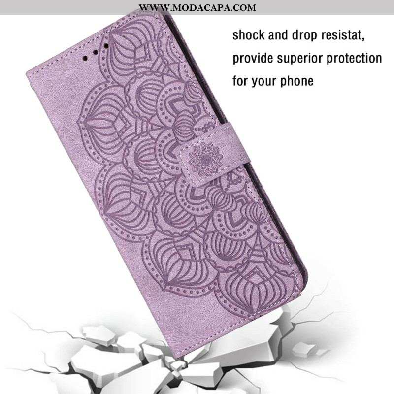 Capa Flip Para iPhone 14 Plus Mandala Com Cordão