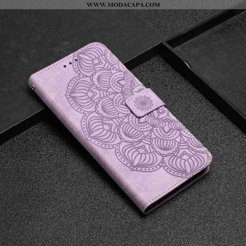 Capa Flip Para iPhone 14 Plus Mandala Com Cordão