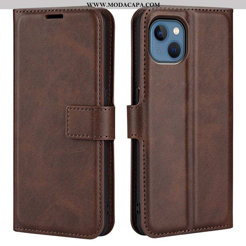 Capa De Couro Para iPhone 14 Plus Efeito De Couro Extremo Fino