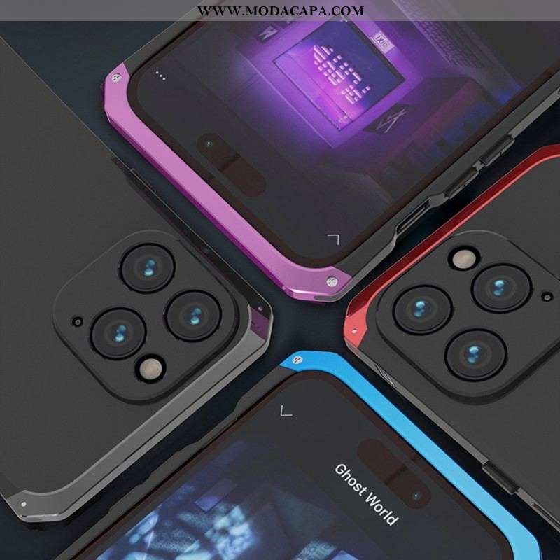 Capa Para iPhone 14 Pro Max Armação De Metal Em Dois Tons