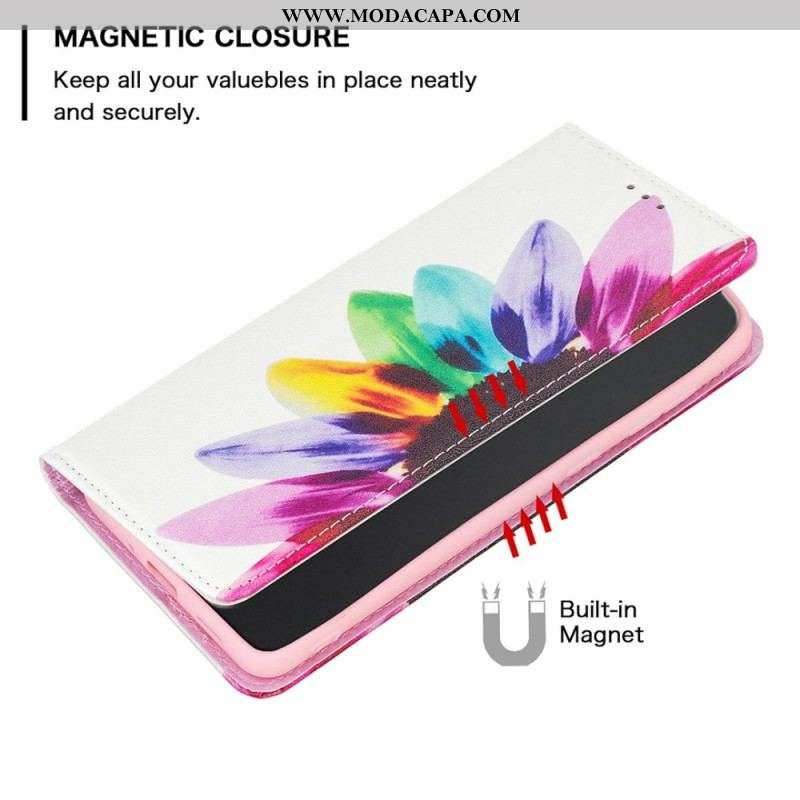 Capa De Celular Para iPhone 14 Pro Max Flip Flor Aquarela