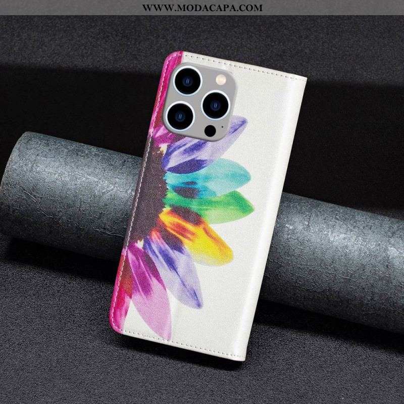 Capa De Celular Para iPhone 14 Pro Max Flip Flor Aquarela