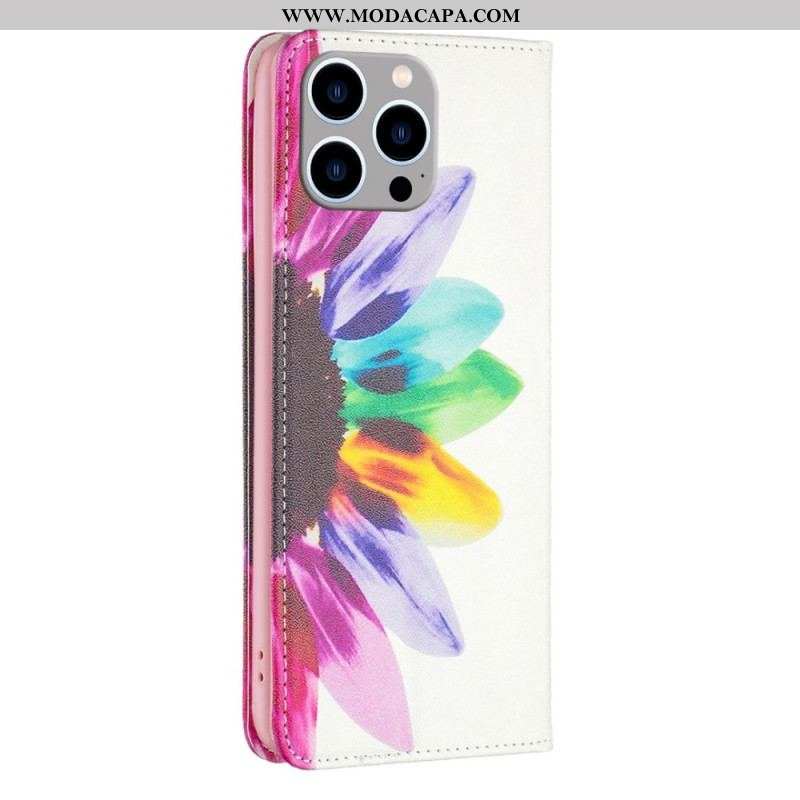 Capa De Celular Para iPhone 14 Pro Max Flip Flor Aquarela