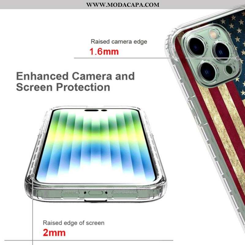 Capa Para iPhone 14 Pro Max Bandeira Americana Aprimorada