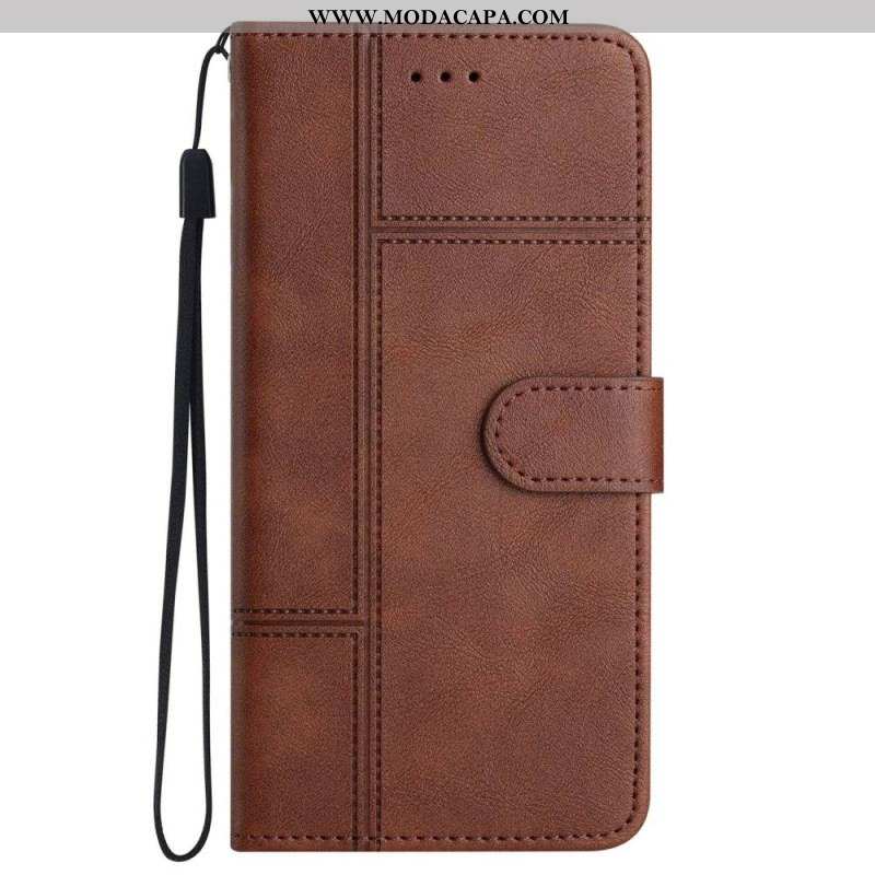 Capa De Couro Para iPhone 14 Pro Max De Cordão Estilo De Couro Comercial Com Tiras