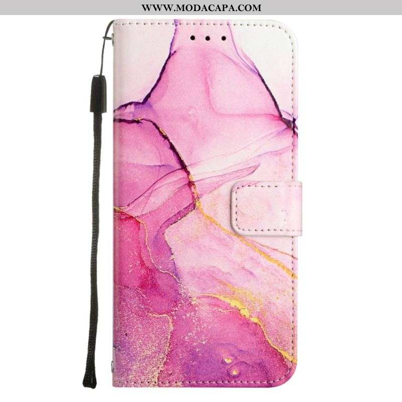 Capa De Couro Para iPhone 14 Pro Max De Cordão Tira De Mármore