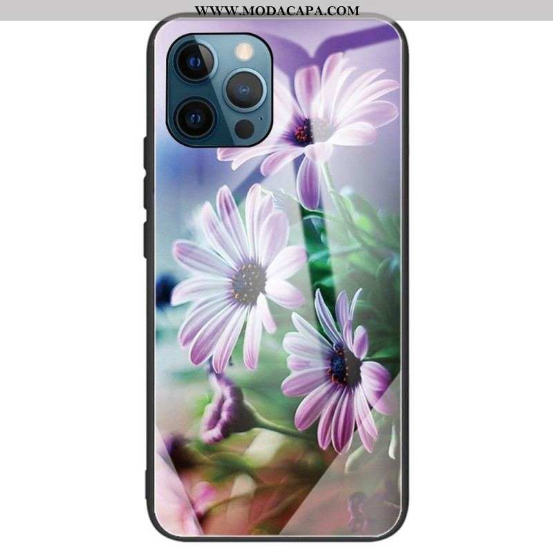 Capa Para iPhone 14 Pro Max Flores De Vidro Temperado