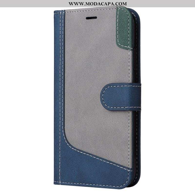 Capa De Couro Para iPhone 14 Pro Max De Cordão Cinta Tricolor