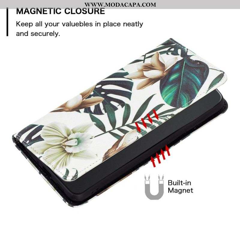 Capa De Celular Para iPhone 14 Pro Max Flip Folhas