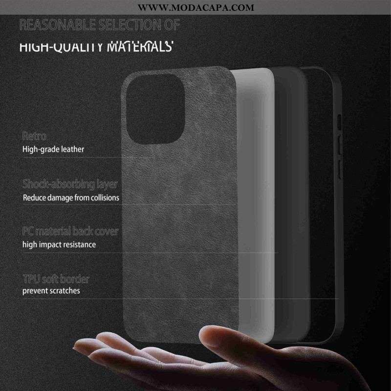 Capa Para iPhone 14 Pro Couro Sintético Retrô