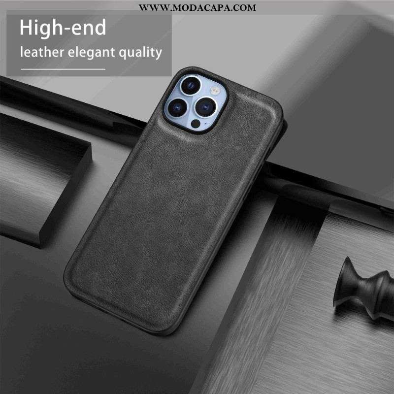 Capa Para iPhone 14 Pro Couro Sintético Retrô