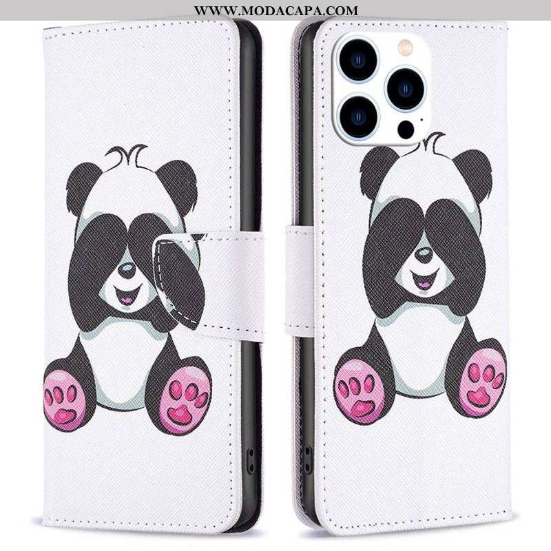 Capa De Couro Para iPhone 14 Pro Panda