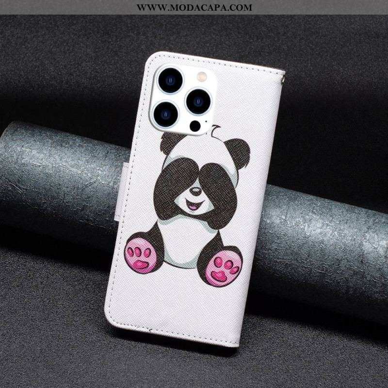 Capa De Couro Para iPhone 14 Pro Panda