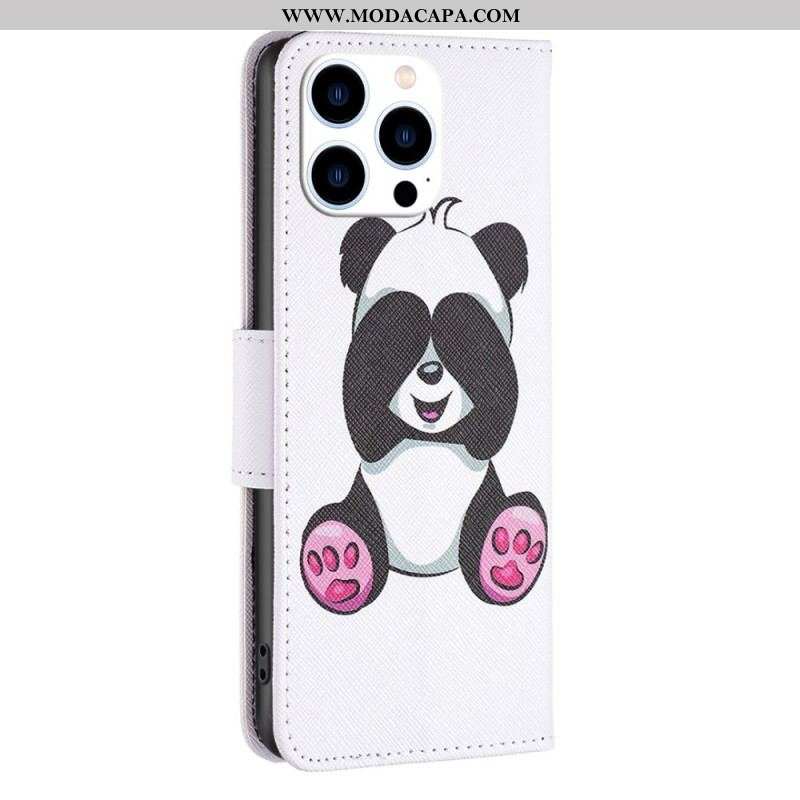 Capa De Couro Para iPhone 14 Pro Panda