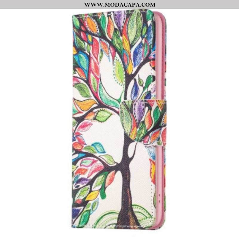 Capa De Couro Para iPhone 14 Pro Pintura De Árvore