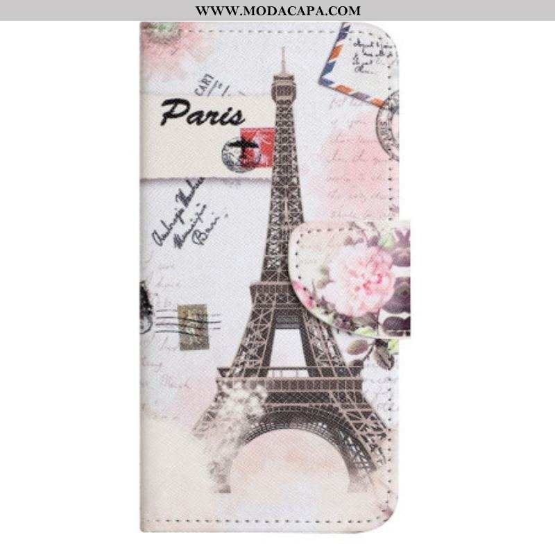 Capa Flip Para iPhone 14 Pro Torre Eiffel Antiga