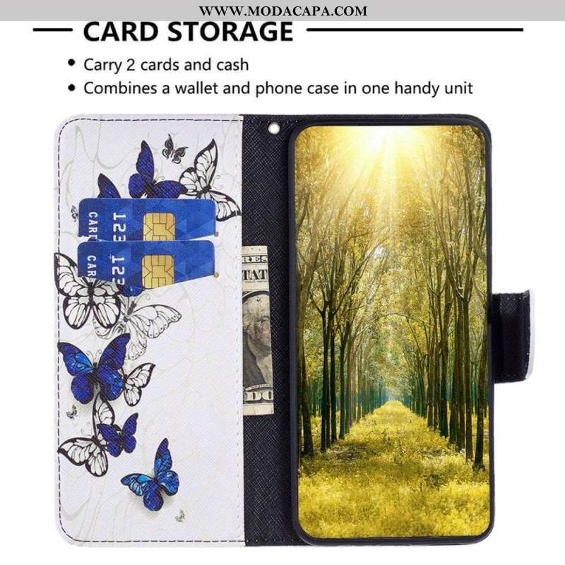 Capa Folio Para iPhone 14 Pro Borboletas Em Vôo