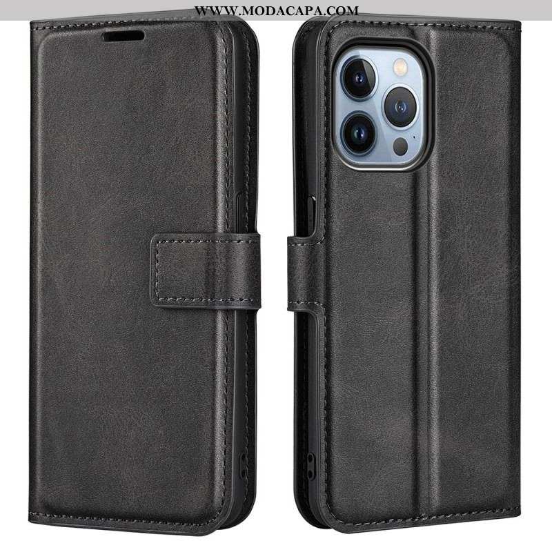 Capa Flip Para iPhone 14 Pro Costuras Finas