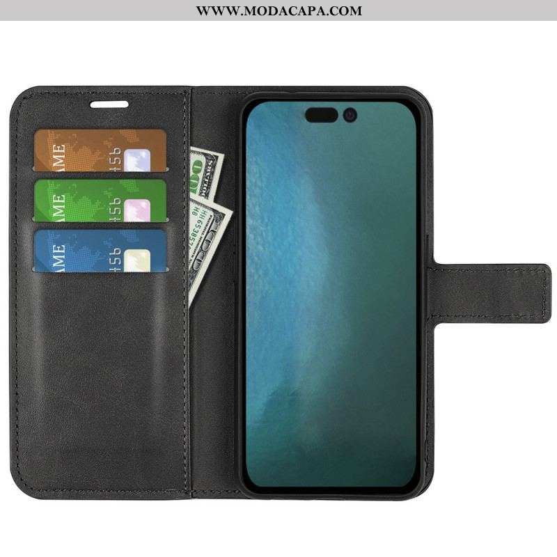 Capa Flip Para iPhone 14 Pro Costuras Finas