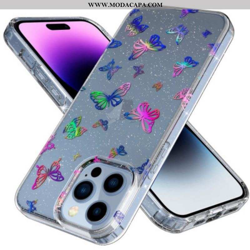 Capa Para iPhone 14 Pro Borboletas Sem Costura