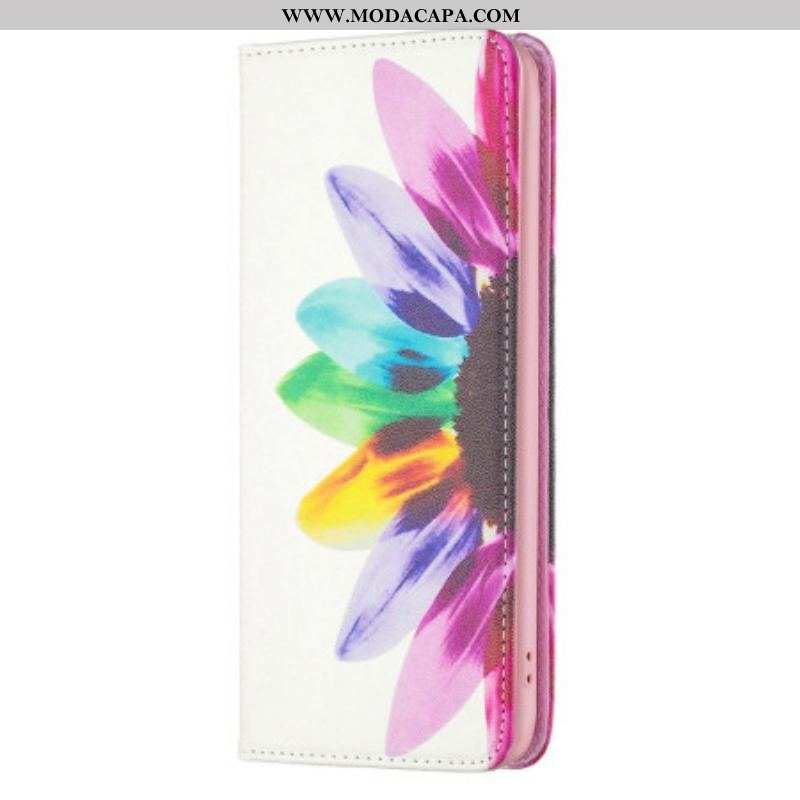 Capa De Celular Para iPhone 14 Pro Flip Flor Aquarela