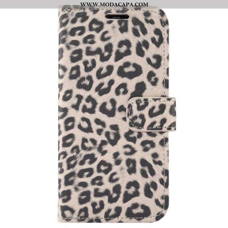 Capa Folio Para iPhone 14 Pro Leopardo