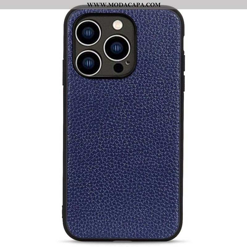 Capa Para iPhone 14 Pro Couro Lichia Genuíno