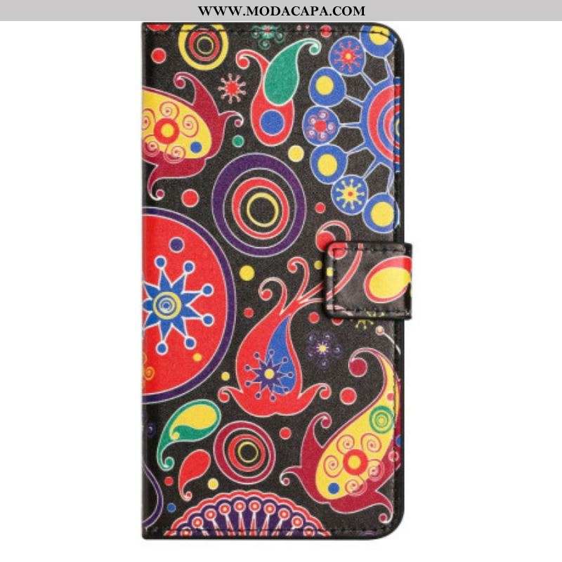 Capa Folio Para iPhone 14 Pro Padrão De Galáxia