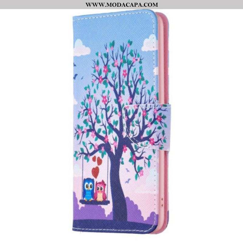 Capa Flip Para iPhone 14 Pro Corujas No Balanço