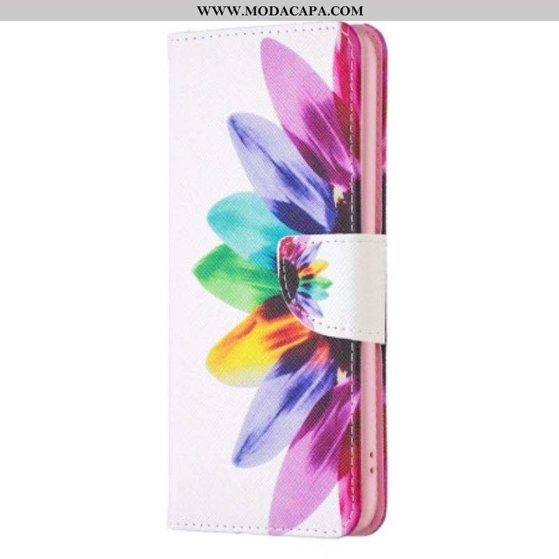 Capa De Couro Para iPhone 14 Pro Flor Aquarela