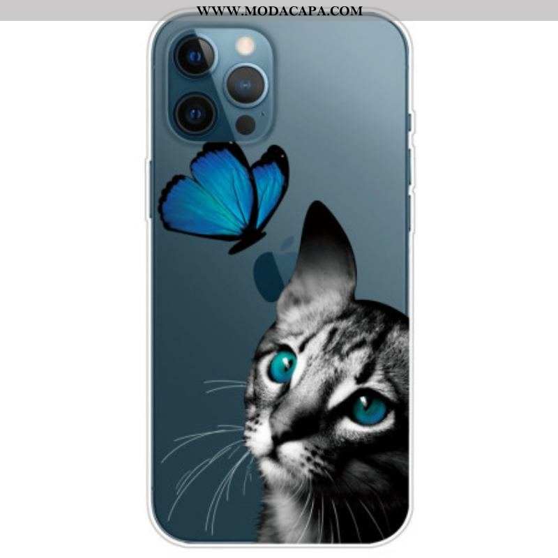 Capa Para iPhone 14 Pro Entre O Gato E A Borboleta