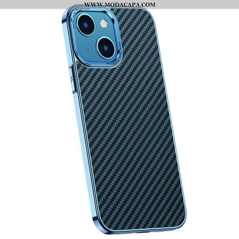 Capa Para iPhone 14 Textura De Fibra De Carbono De Couro Falso