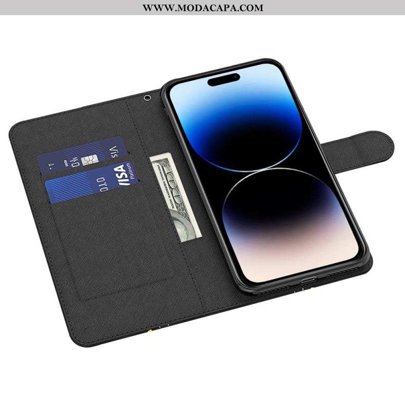 Capa Flip Para iPhone 15 Plus De Cordão Design 3d Com Alça