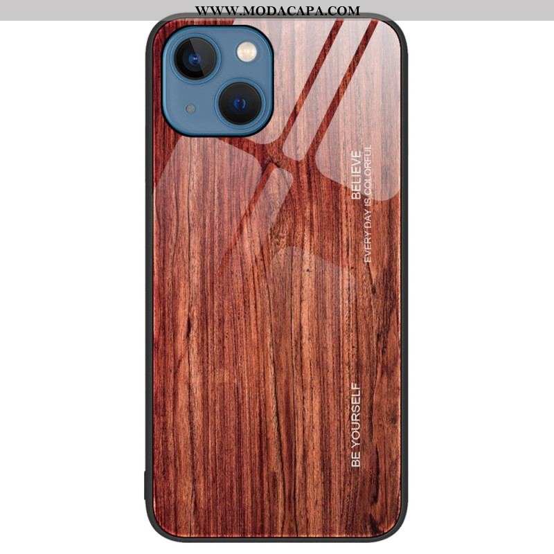 Capa Para iPhone 15 Plus Design De Madeira De Vidro Temperado