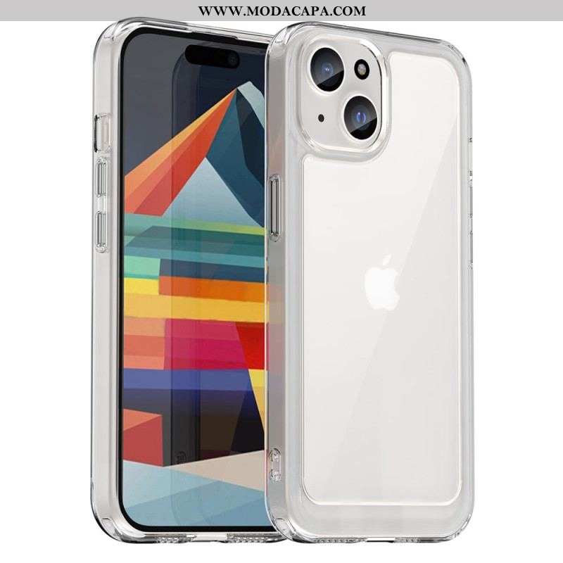 Capa De Celular Para iPhone 15 Plus Parte Traseira Em Acrílico E Bordas Em Silicone