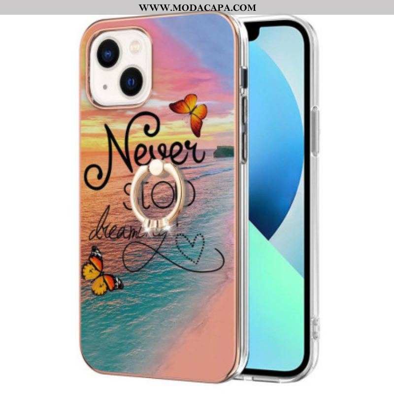 Capa Para iPhone 15 Plus Anel De Apoio Nunca Pare De Sonhar